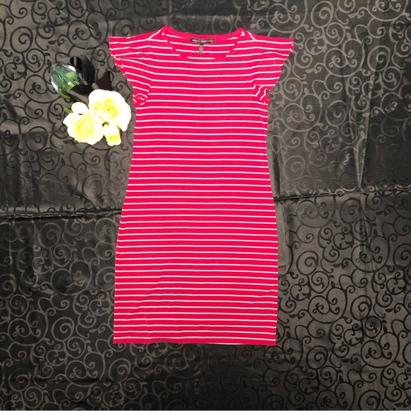 White House Black Market(WHBM) Flounce-Sleeve Stripe Knit Shift Dress - Picture 2 of 6